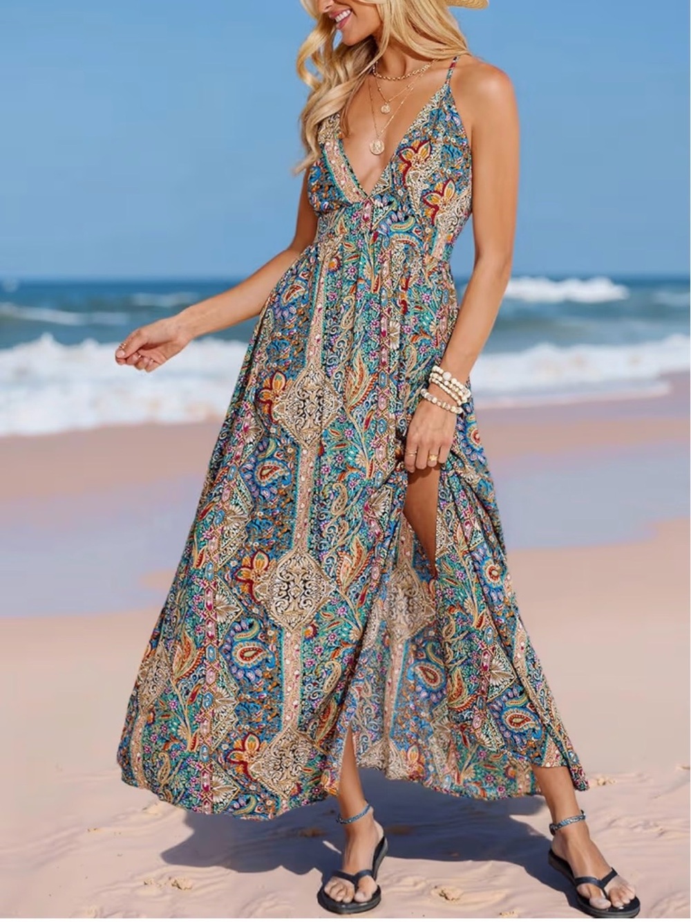 Cupshe Multicolor Paisley V-Neck Maxi Dress